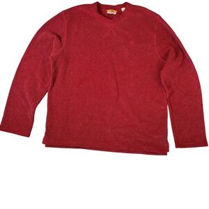 Timberland Stratham Issue Red Waffle Knit Thermal Sweater Mens XL Crewneck Logo